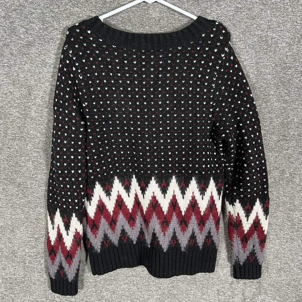 LL Bean Signature Sweater Womens Small Black Fair‎ Isle Wool Mohair Pullover